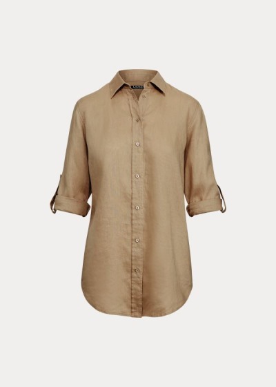 Camisa Ralph Lauren Mujer Kaki - Linen - ARGBO4296